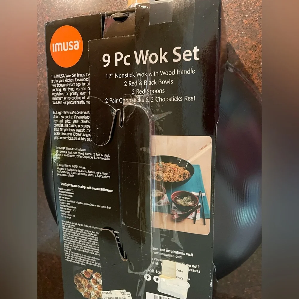 Imusa 9 Pc Wok Set with Red Utensils recipe included brand new NWT
